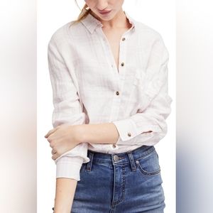 Free People No Limits Plaid Linen Button Up Shirt Size Small